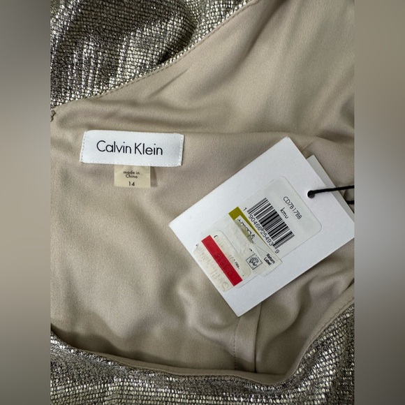 Calvin Klein Metallic Gold Twist-Knot Evening Gown | Size 14 | NWT - Picture 3 of 6